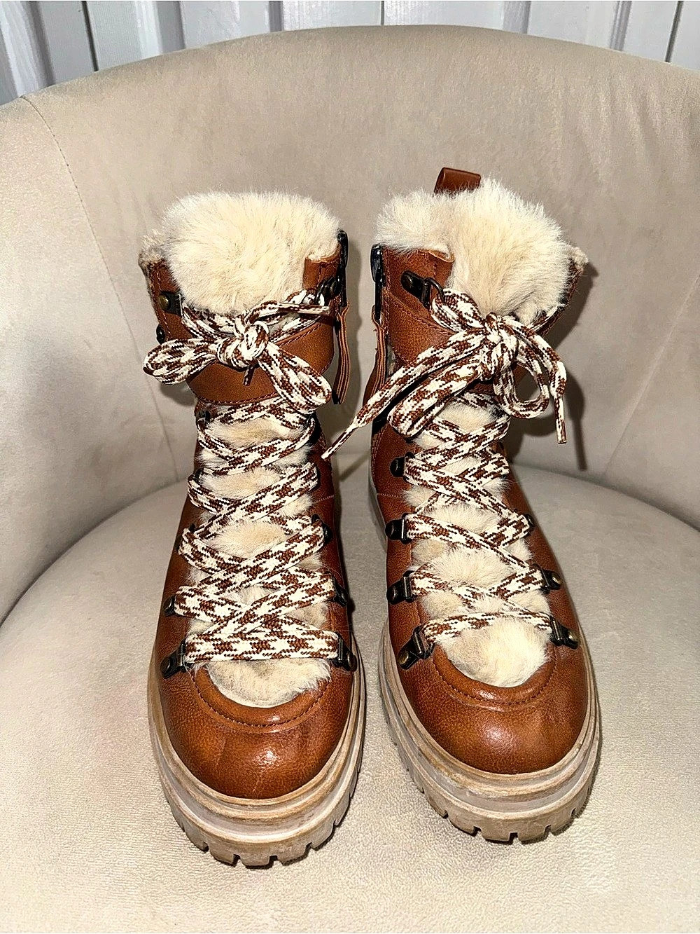Circus by Sam Edelman Faux Fur Shearling Boot Brown & Cream US 7